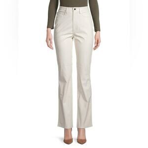 Danielle Bernstein White Ivory High-waist faux leather Pants Flare Neutral‎